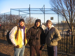 Theo Shybut, Jesse Salazar, Jeffrey Donenfeld before running the 2007 Bronx Half Marathon