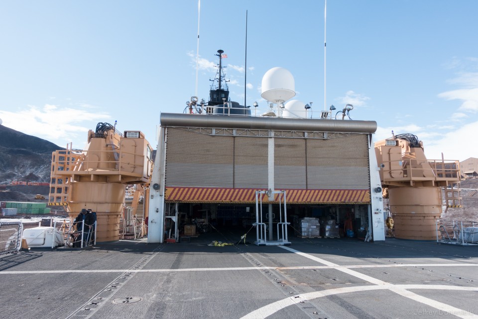 The aircraft deck and hangar. There are no aircraft on the Polar Star anymore, and the hangar is used for storage, staging, and recreation.