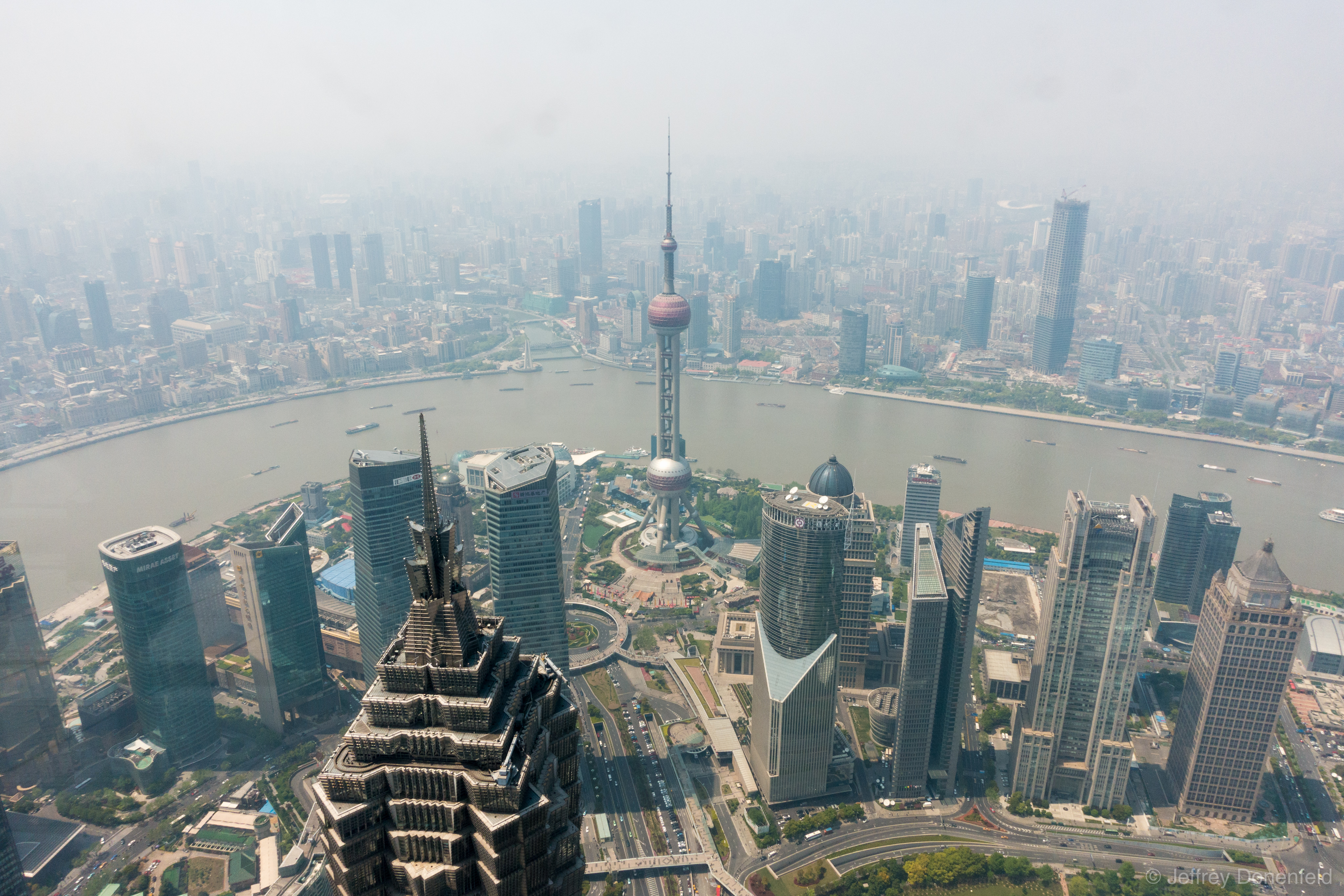 The view from the worlds highest observation deck - 474 meters in the Shanghai World Financial Center.